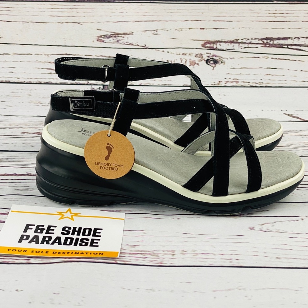 Jambu Ginger Strap Wedge Sandals Black Size 7 New